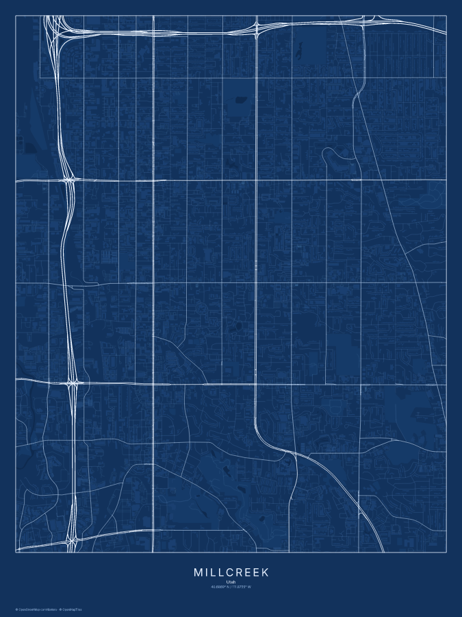 Millcreek map poster, blueprint style
