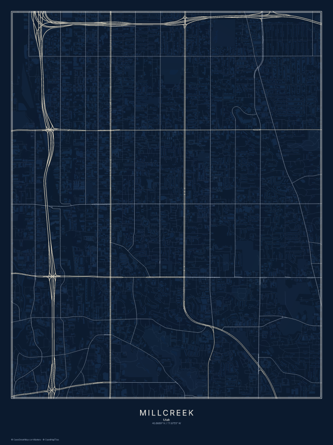 Millcreek map poster, midnight style