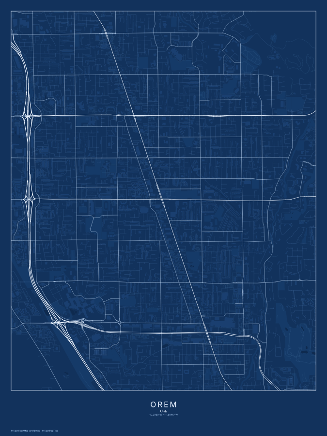 Orem map poster, blueprint style