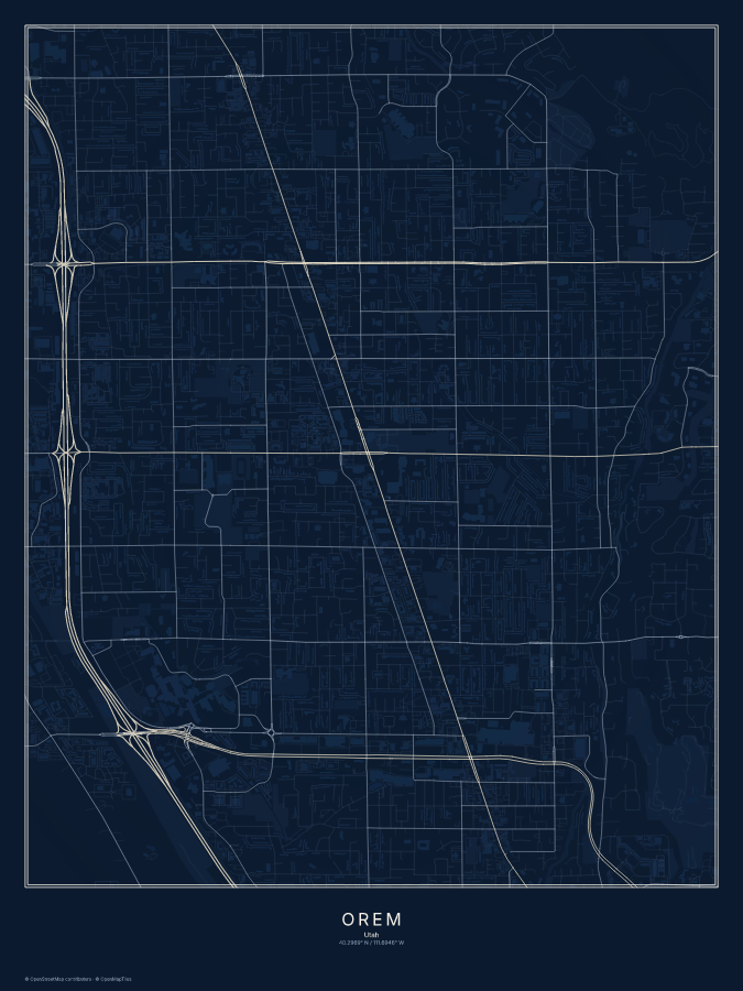 Orem map poster, midnight style