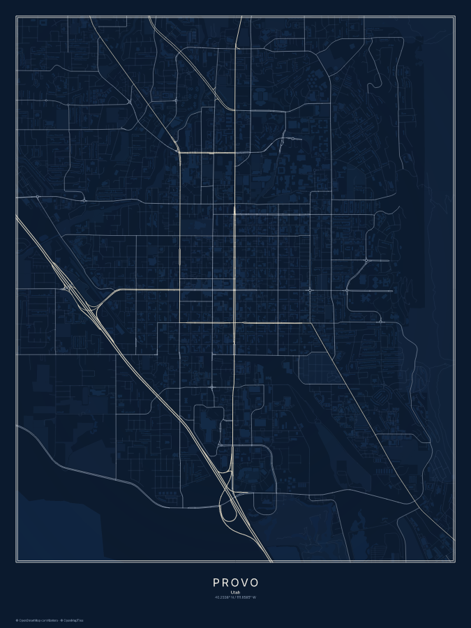 Provo map poster, midnight style