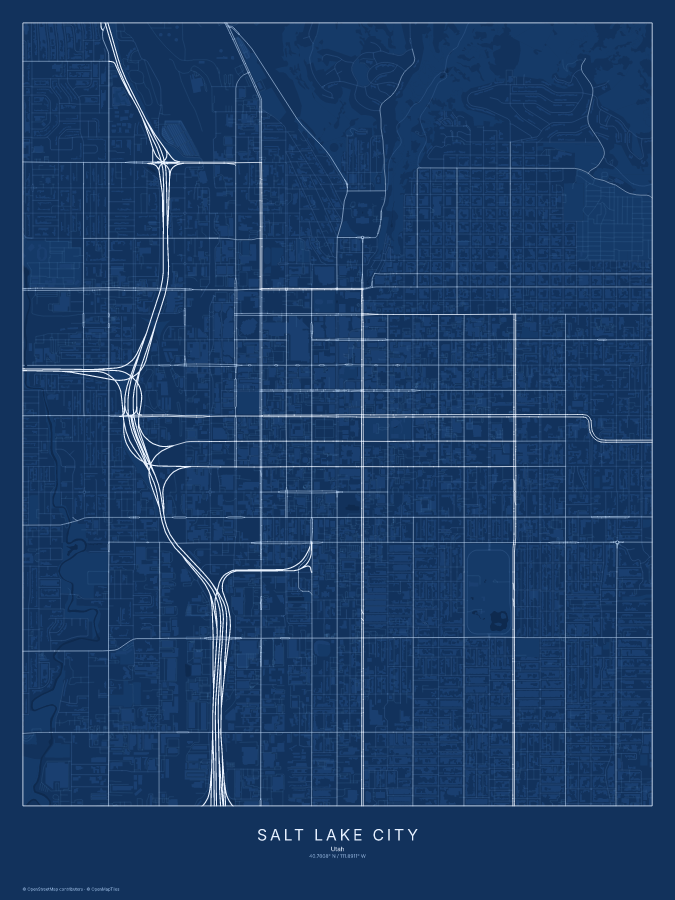 Salt Lake City map poster, blueprint style