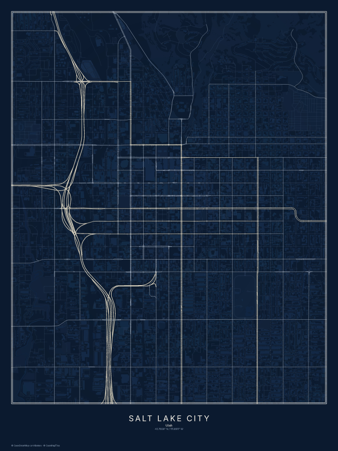 Salt Lake City map poster, midnight style