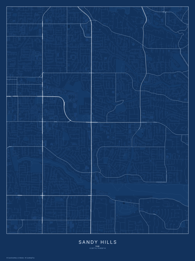 Sandy Hills map poster, blueprint style