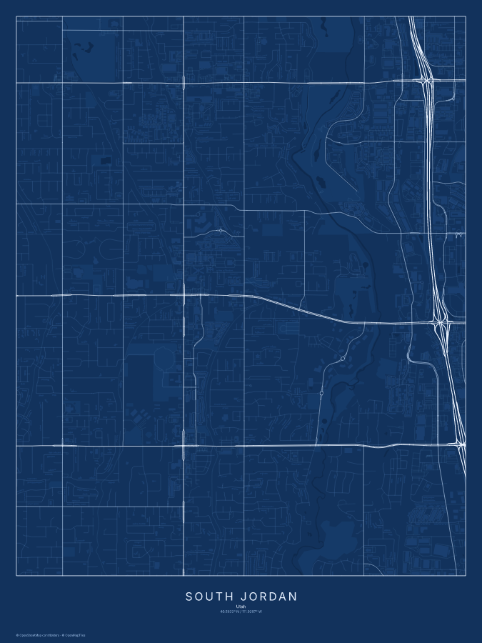 South Jordan map poster, blueprint style
