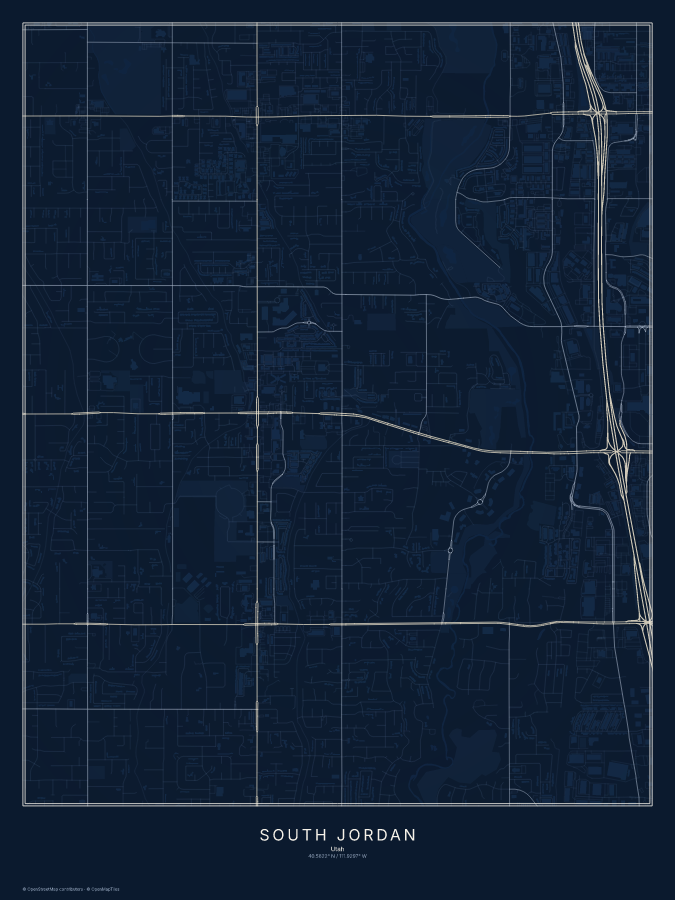 South Jordan map poster, midnight style