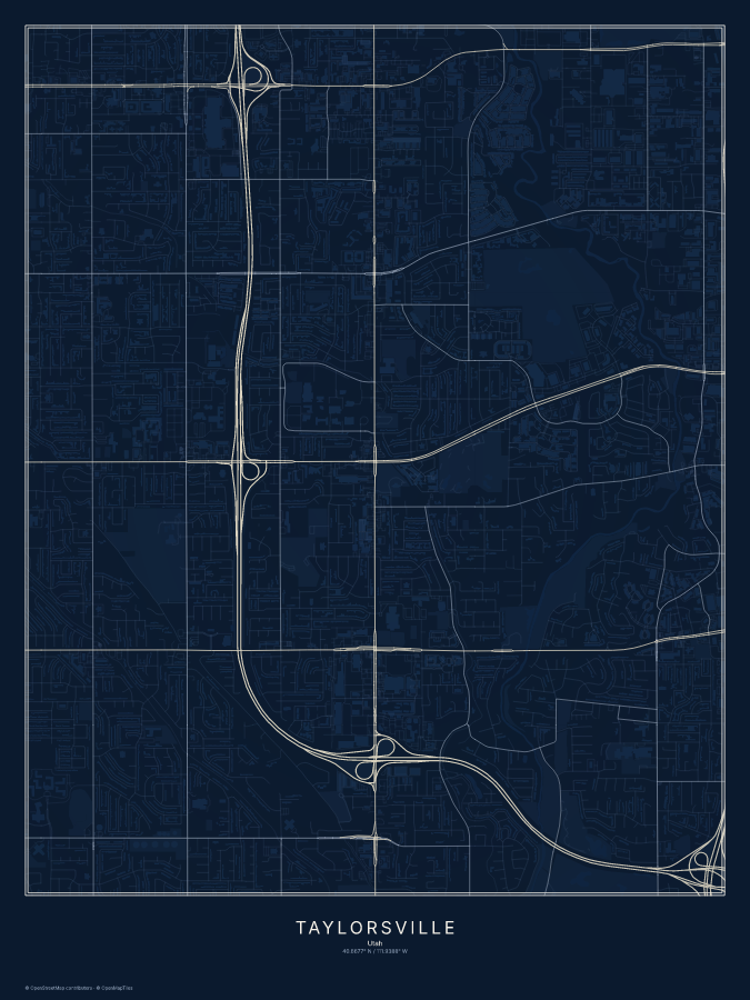 Taylorsville map poster, midnight style