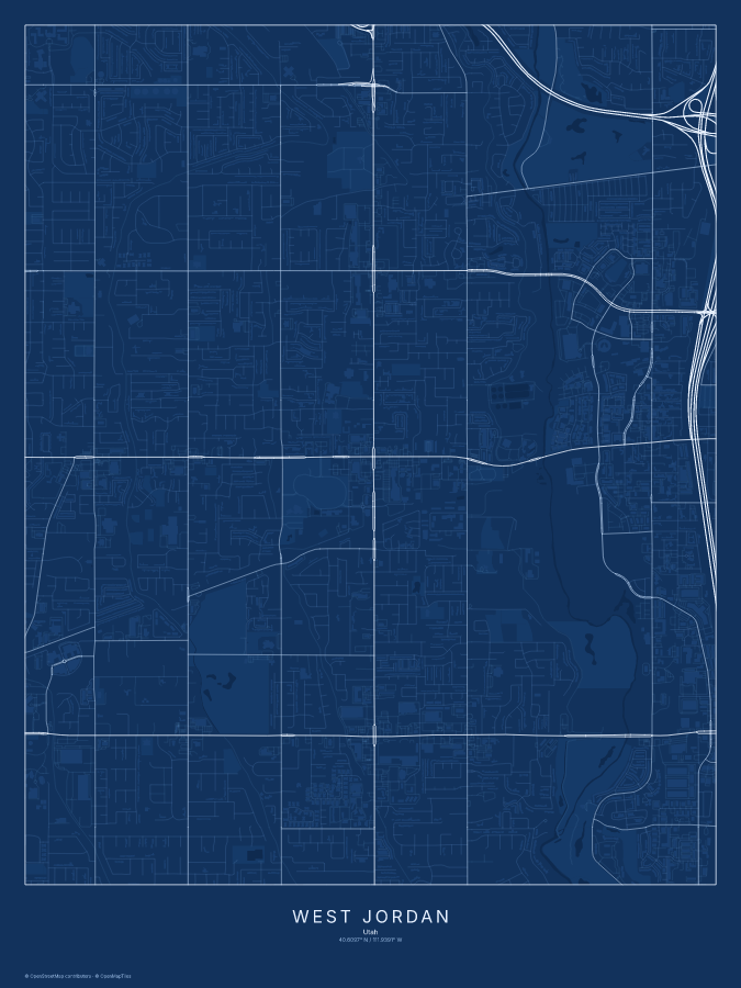 West Jordan map poster, blueprint style