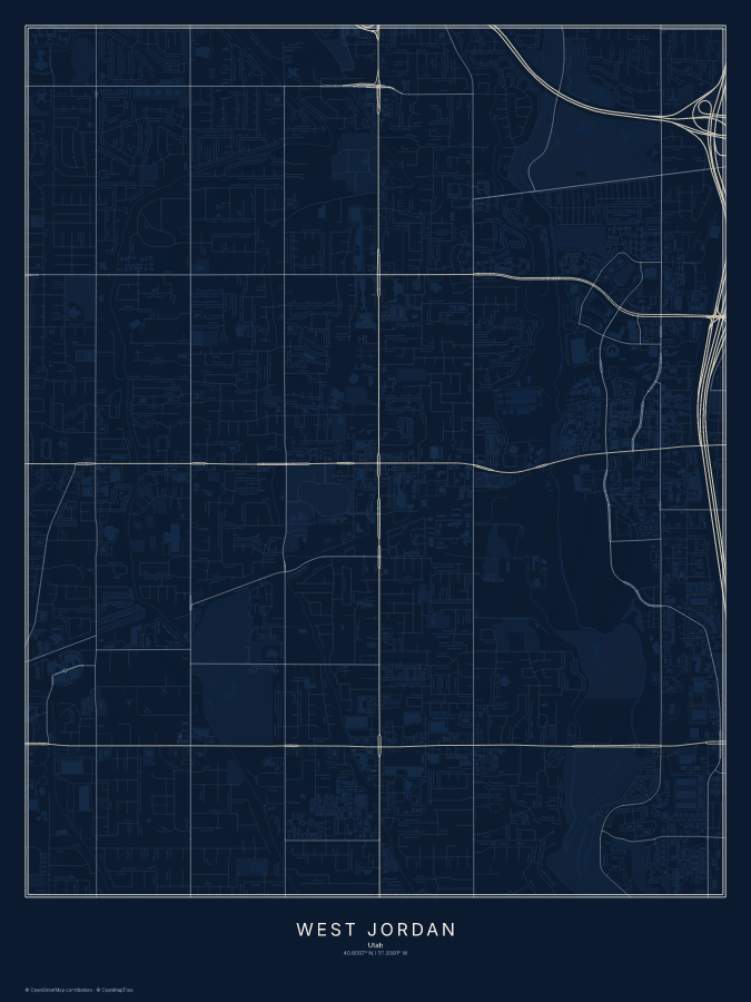 West Jordan map poster, midnight style