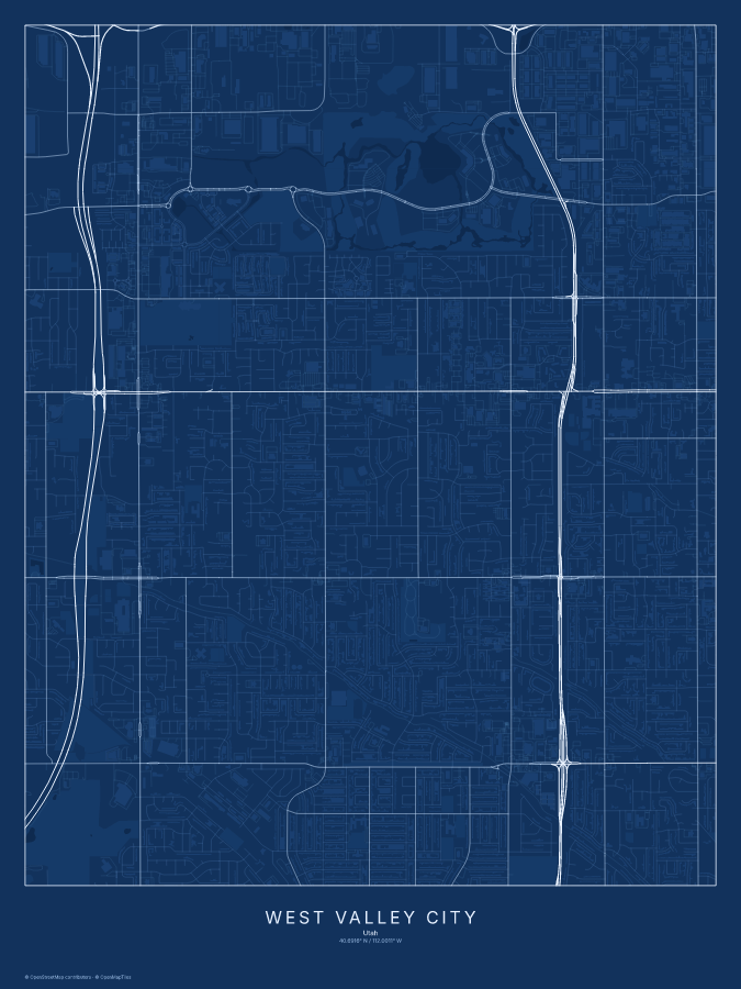 West Valley City map poster, blueprint style