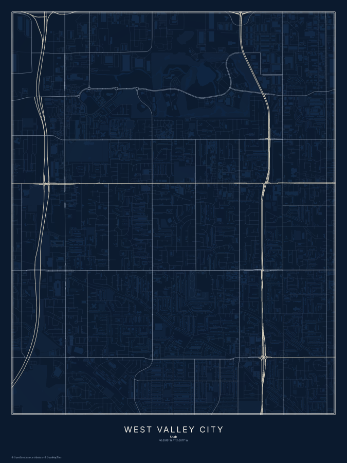 West Valley City map poster, midnight style