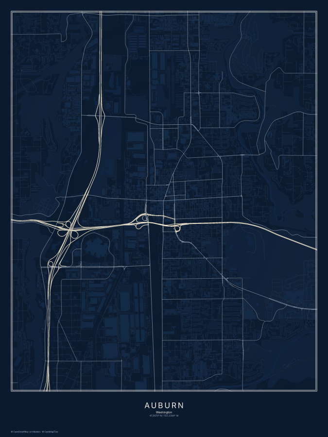 Auburn map poster, midnight style