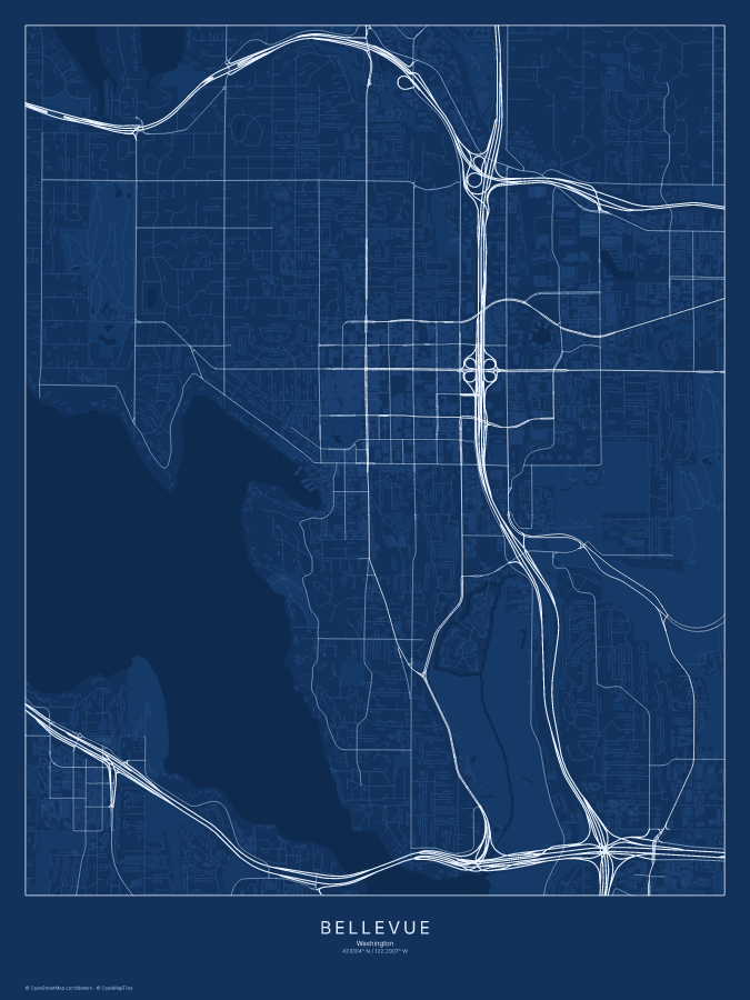 Bellevue map poster, blueprint style
