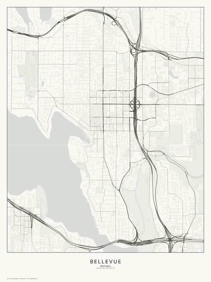 Bellevue map poster, classic style