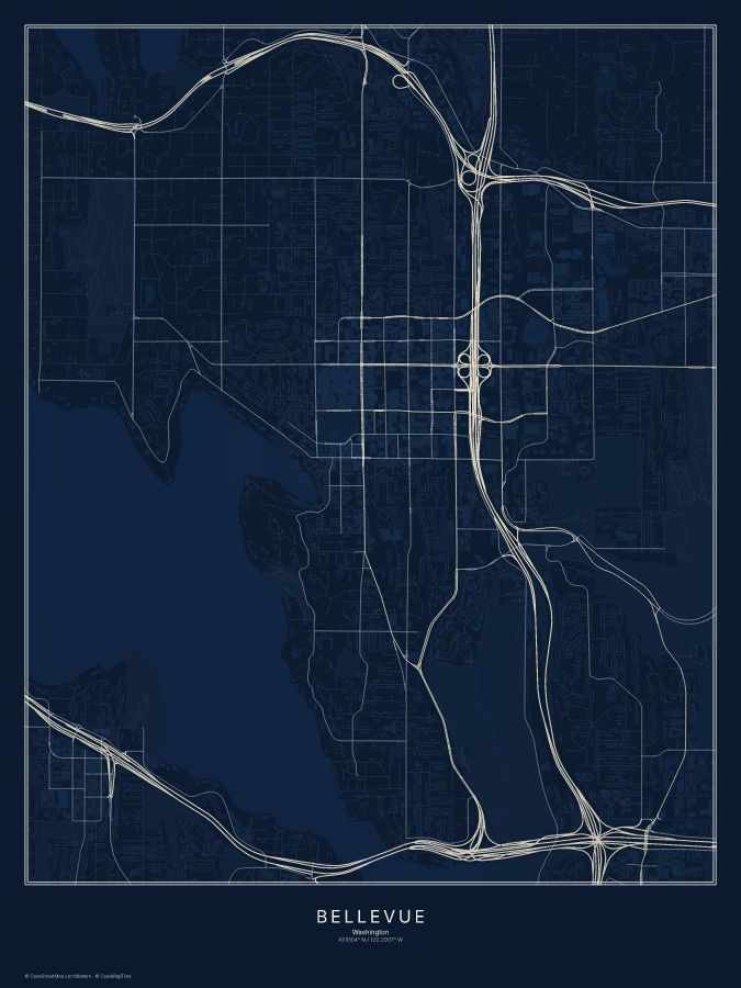 Bellevue map poster, midnight style