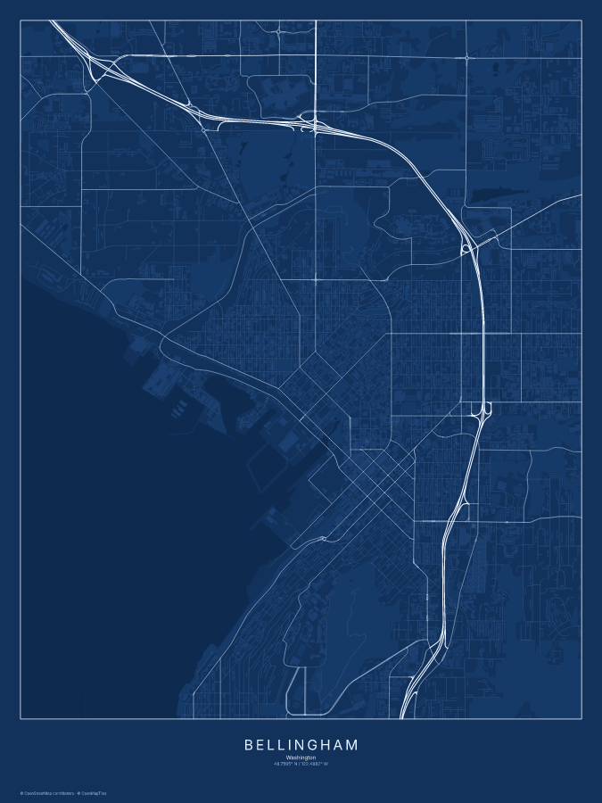 Bellingham map poster, blueprint style