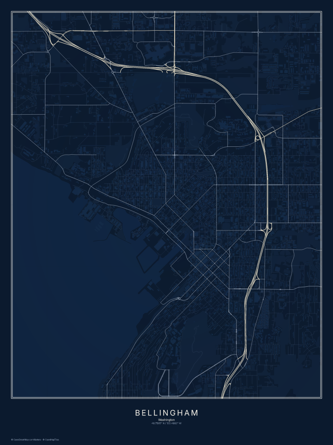Bellingham map poster, midnight style