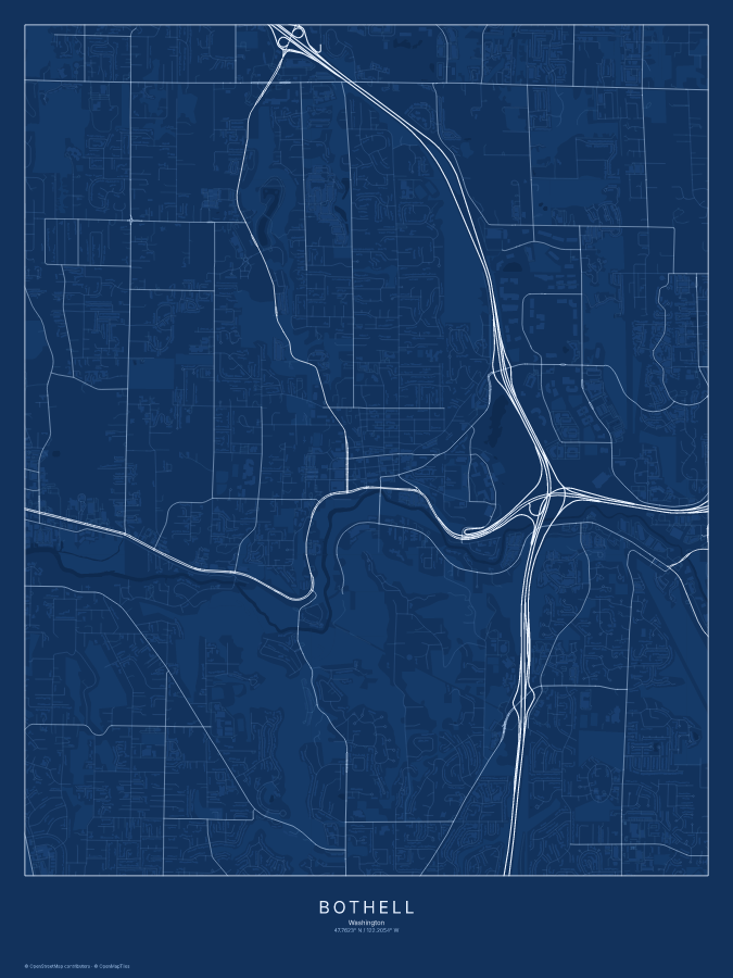 Bothell map poster, blueprint style