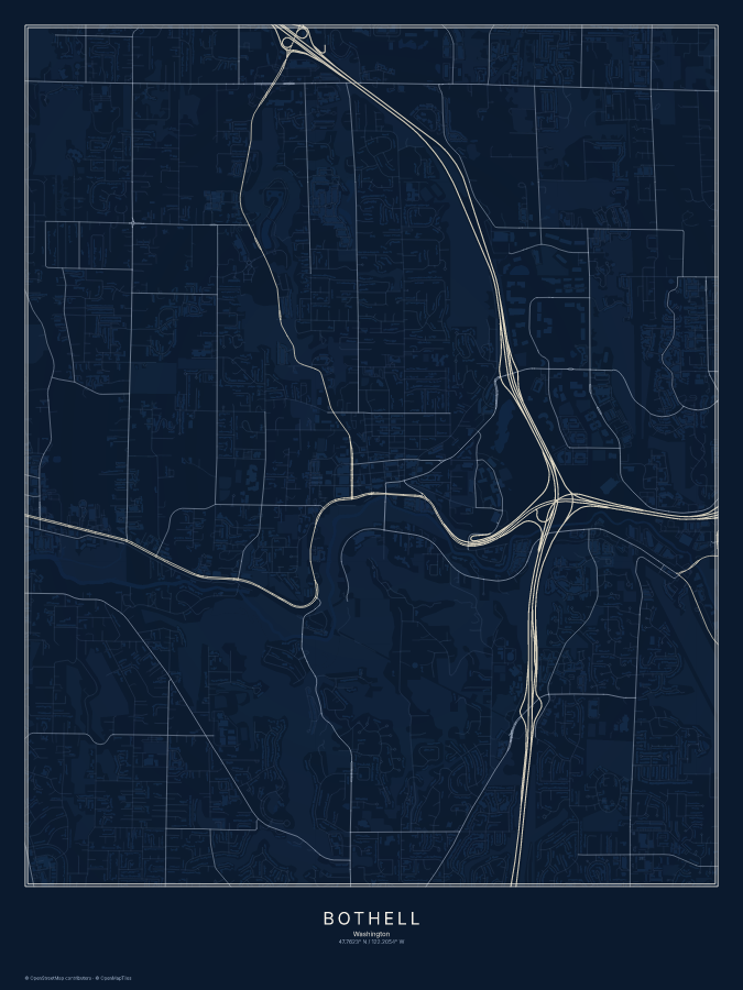 Bothell map poster, midnight style