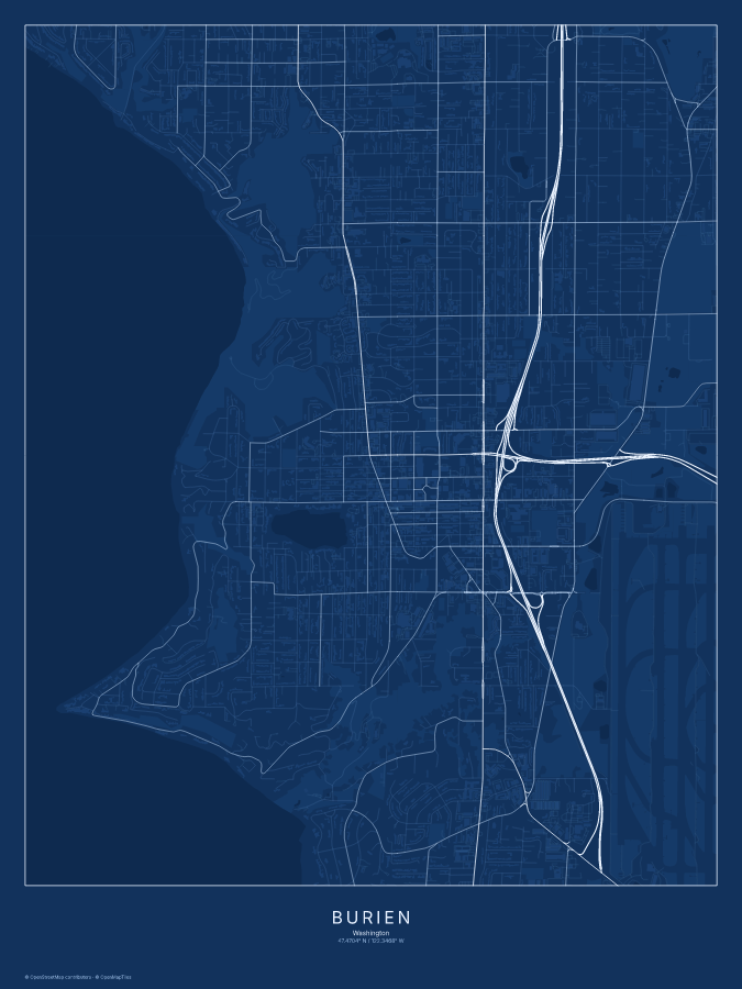 Burien map poster, blueprint style