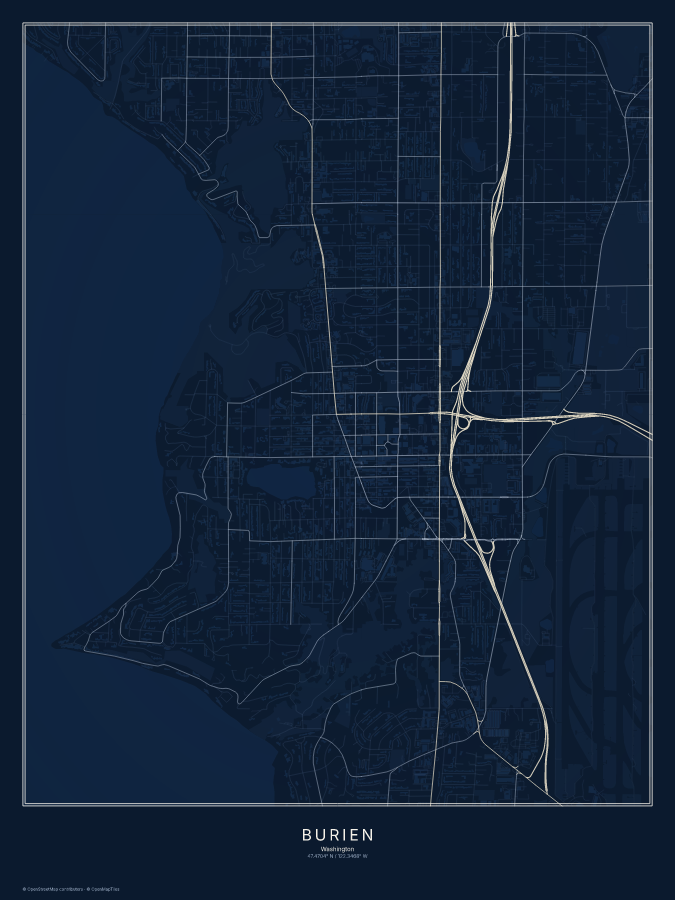 Burien map poster, midnight style
