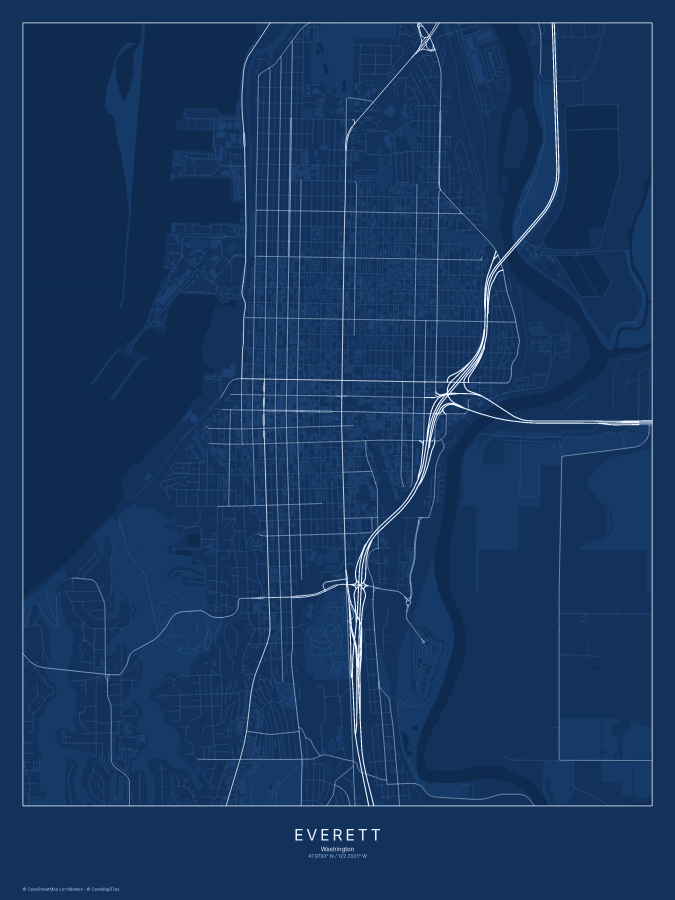 Everett map poster, blueprint style