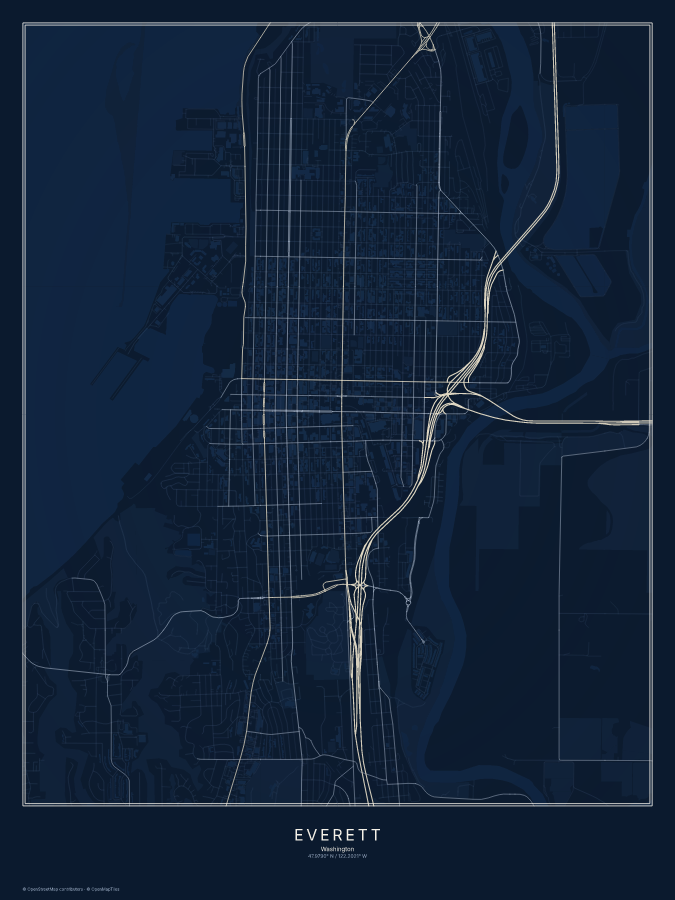 Everett map poster, midnight style