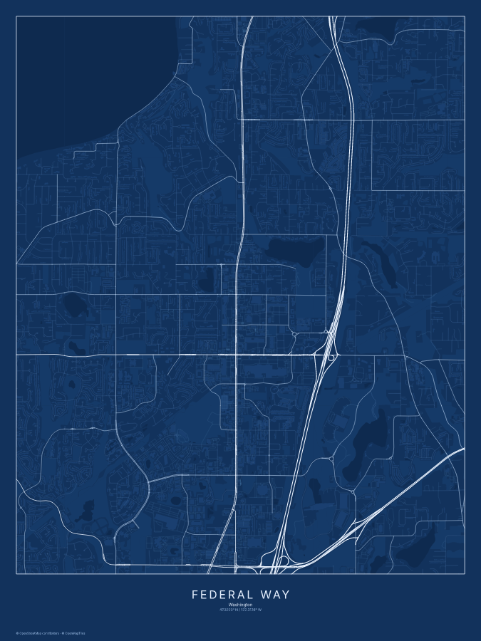 Federal Way map poster, blueprint style