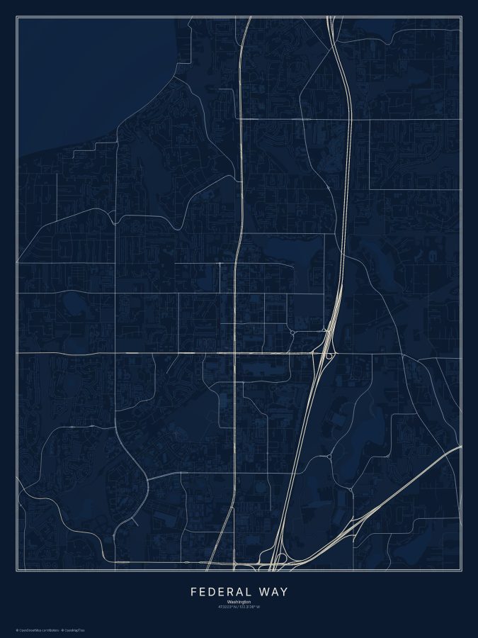 Federal Way map poster, midnight style