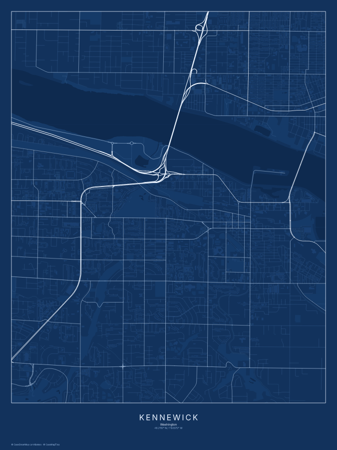 Kennewick map poster, blueprint style