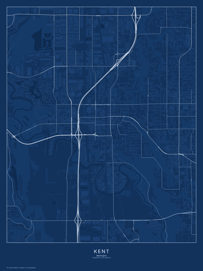 Kent map poster, blueprint style