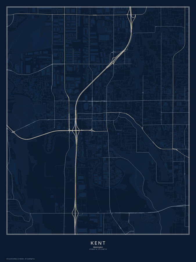 Kent map poster, midnight style