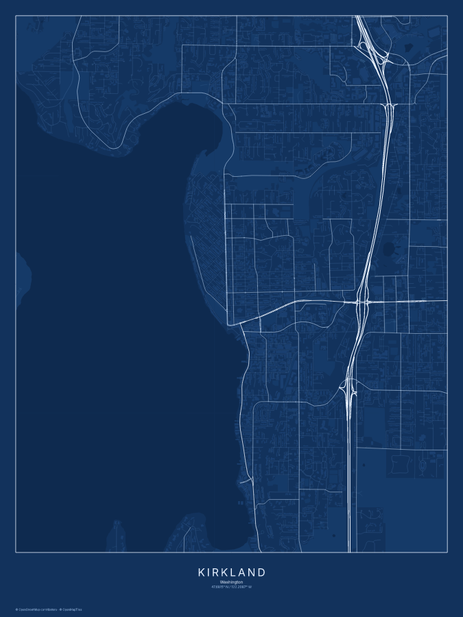Kirkland map poster, blueprint style