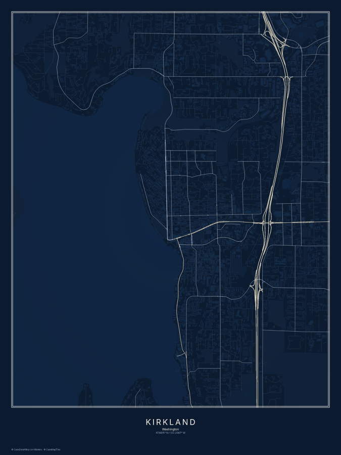 Kirkland map poster, midnight style