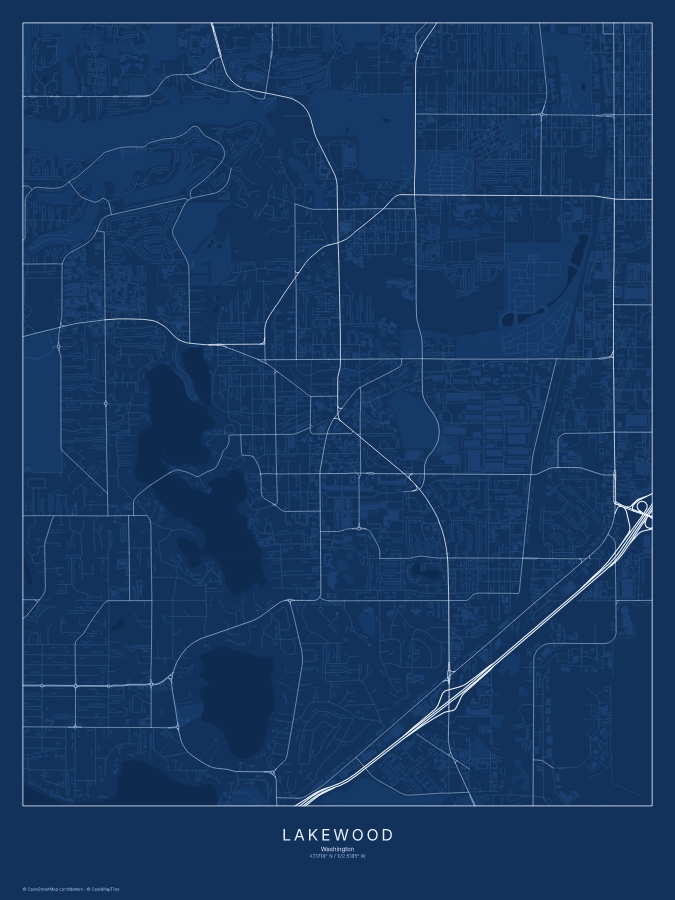 Lakewood map poster, blueprint style