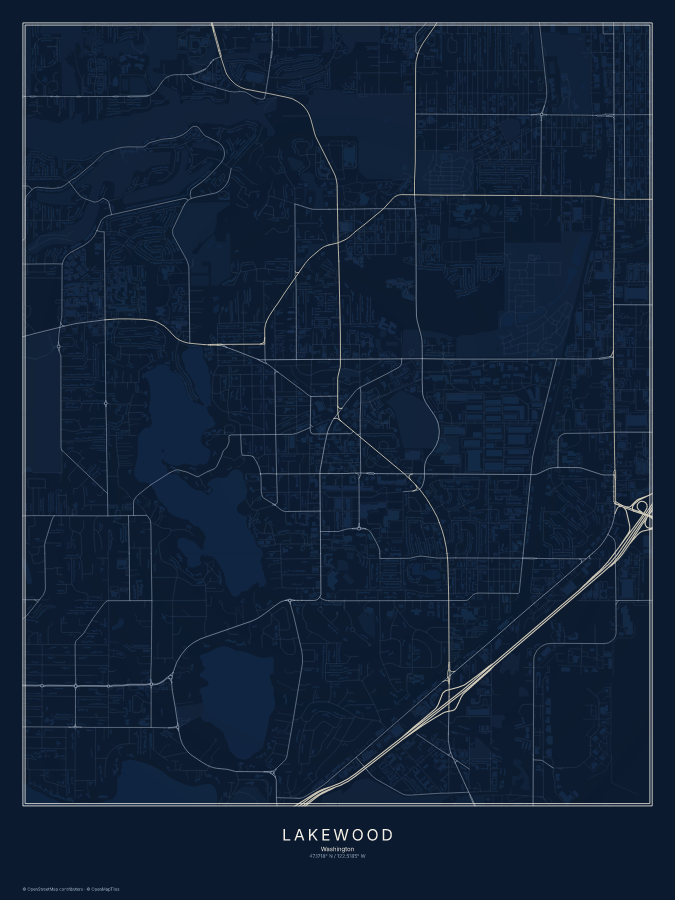 Lakewood map poster, midnight style