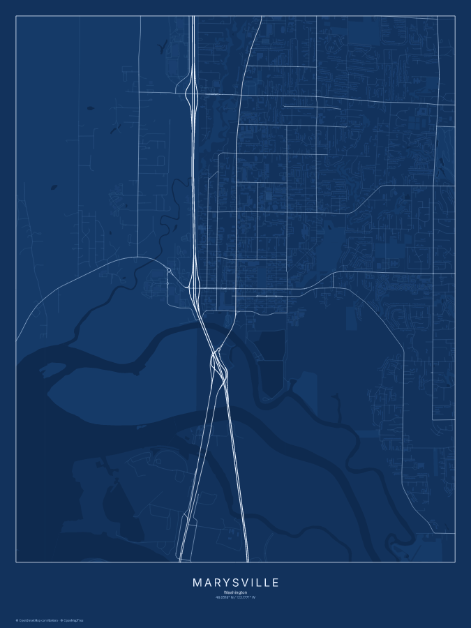 Marysville map poster, blueprint style