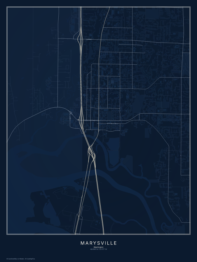 Marysville map poster, midnight style