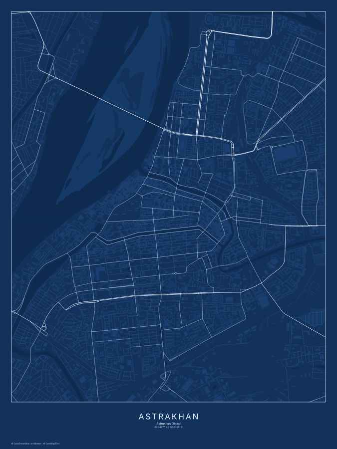 Astrakhan map poster, blueprint style