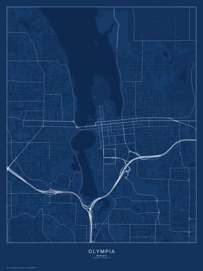 Olympia map poster, blueprint style