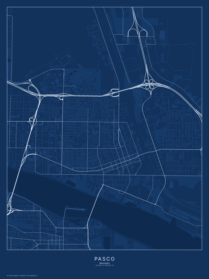 Pasco map poster, blueprint style