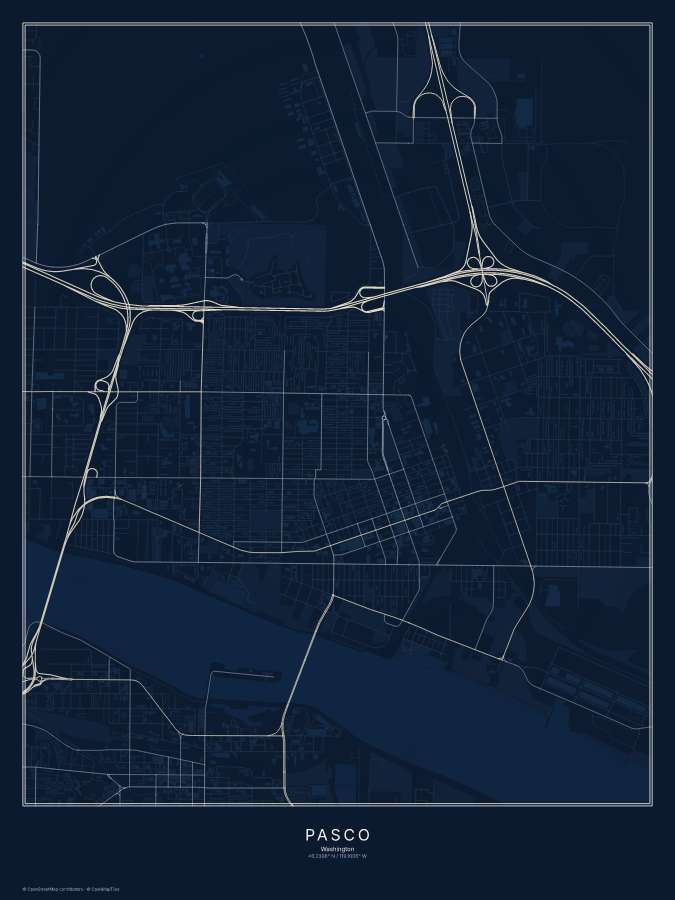 Pasco map poster, midnight style