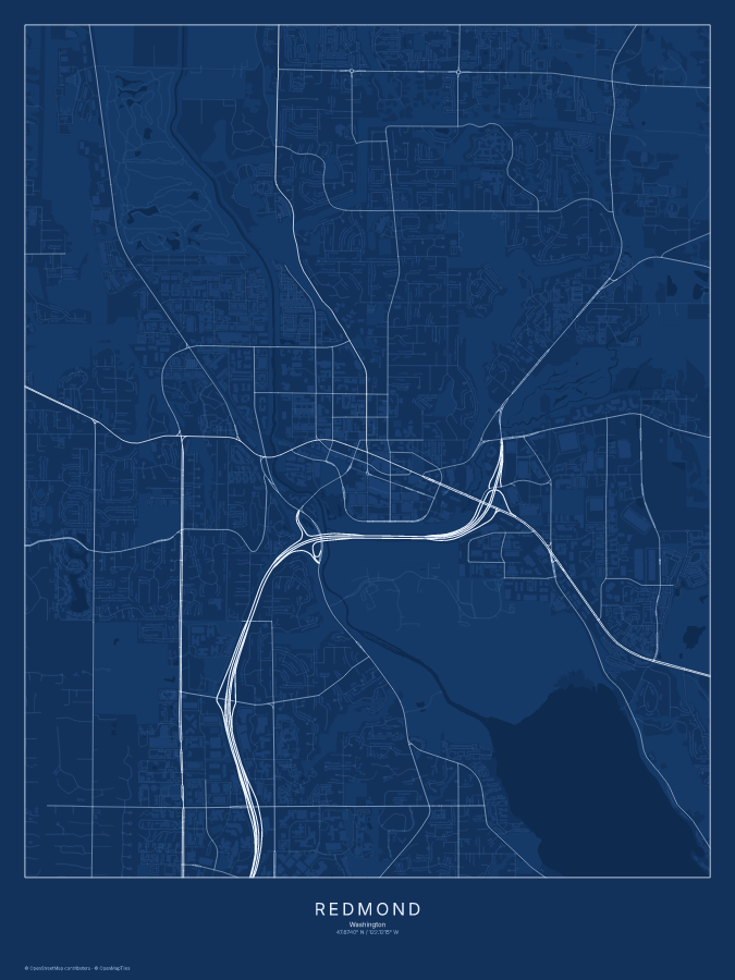 Redmond map poster, blueprint style