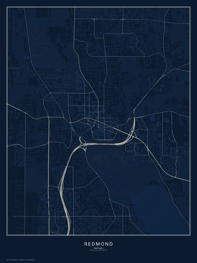 Redmond map poster, midnight style