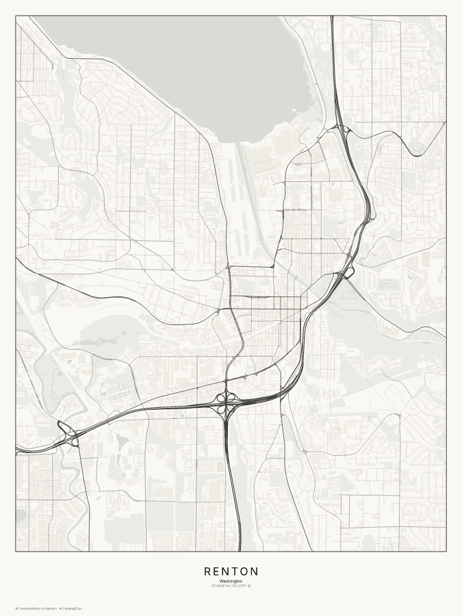 Renton map poster, classic style