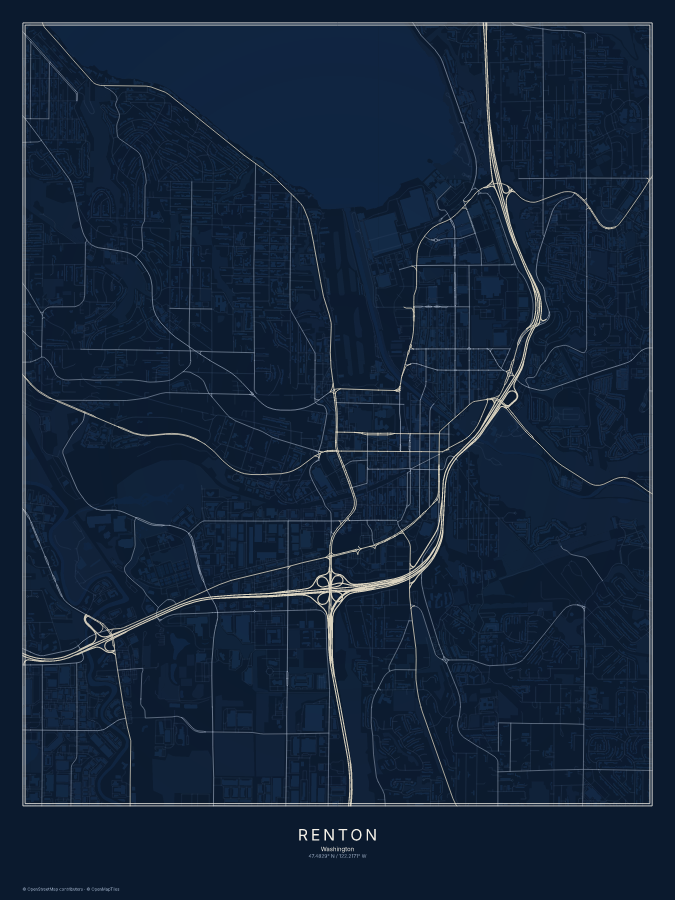 Renton map poster, midnight style