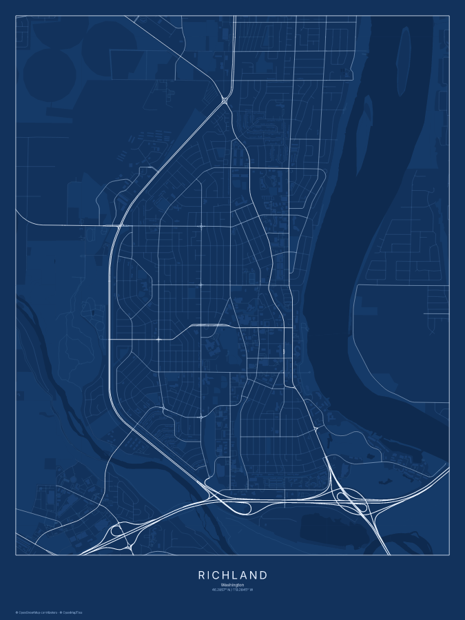Richland map poster, blueprint style