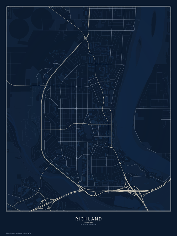 Richland map poster, midnight style