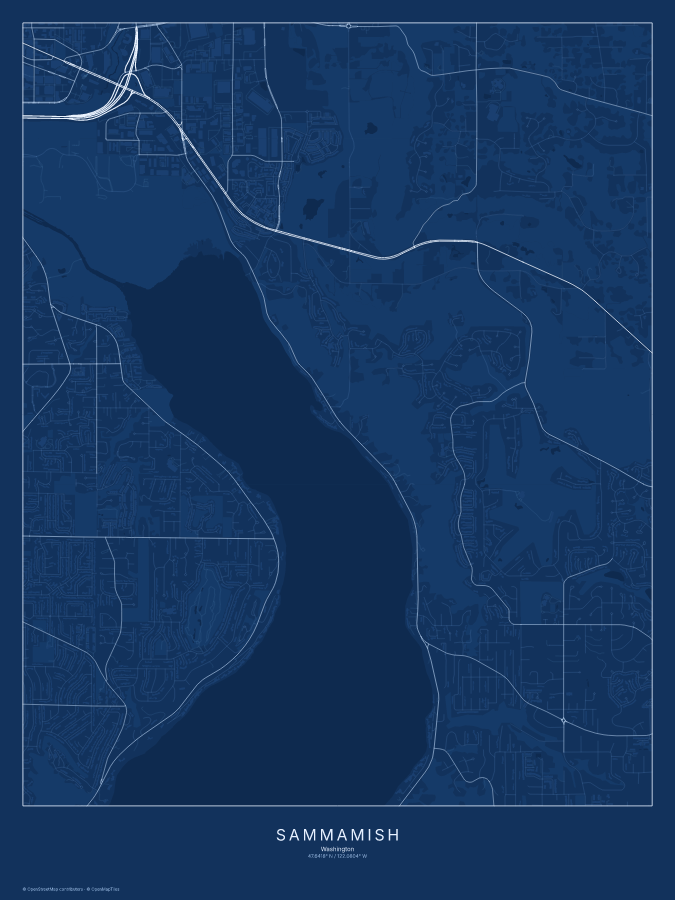 Sammamish map poster, blueprint style