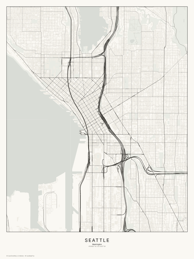 Seattle map poster, classic style